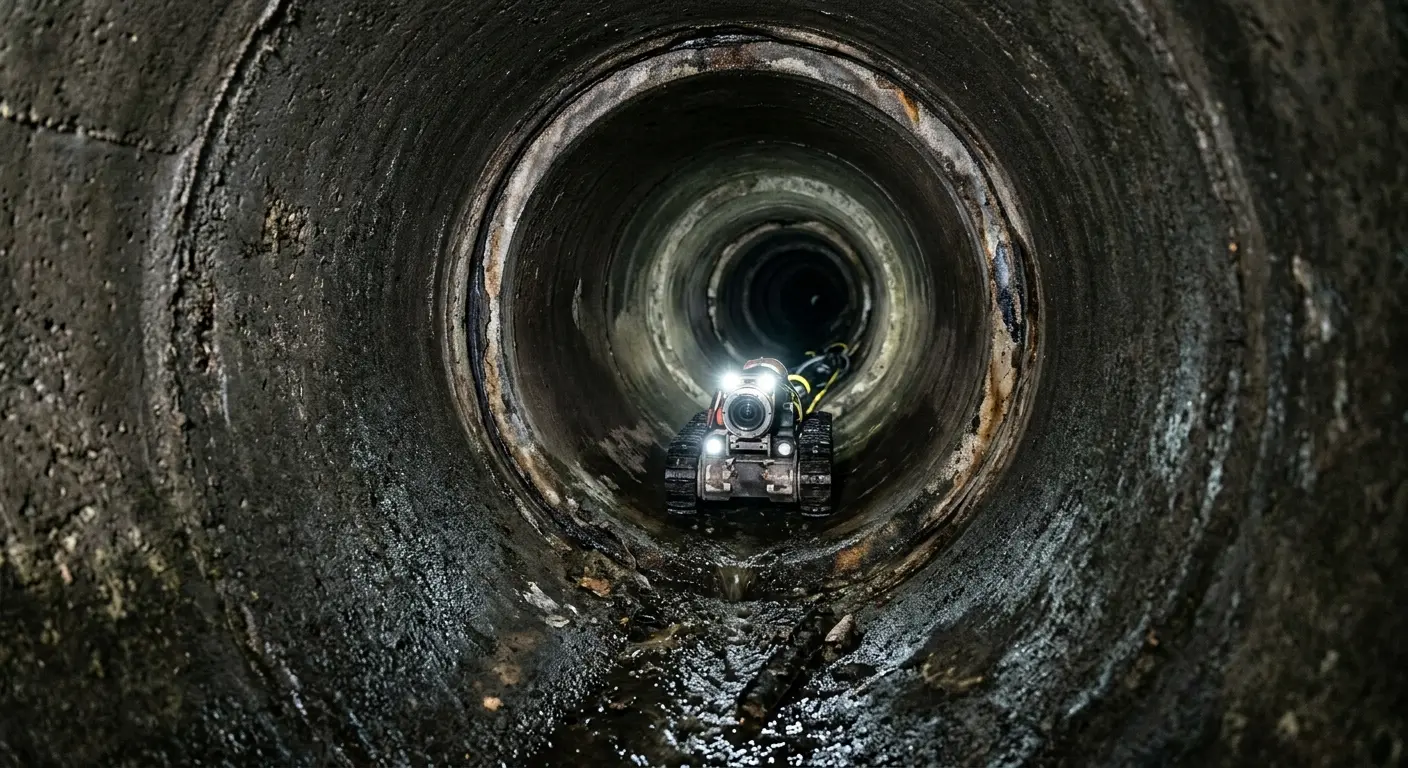 Robotic sewer camera inspecting pipe interior for Sewer Line Cleaning in Dundee